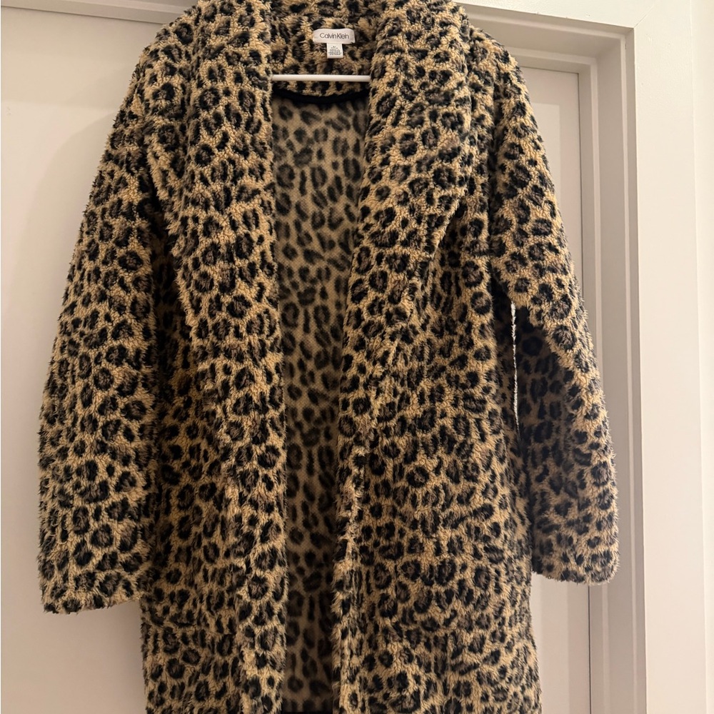Calvin Klein Animal Print Faux Fur Coat